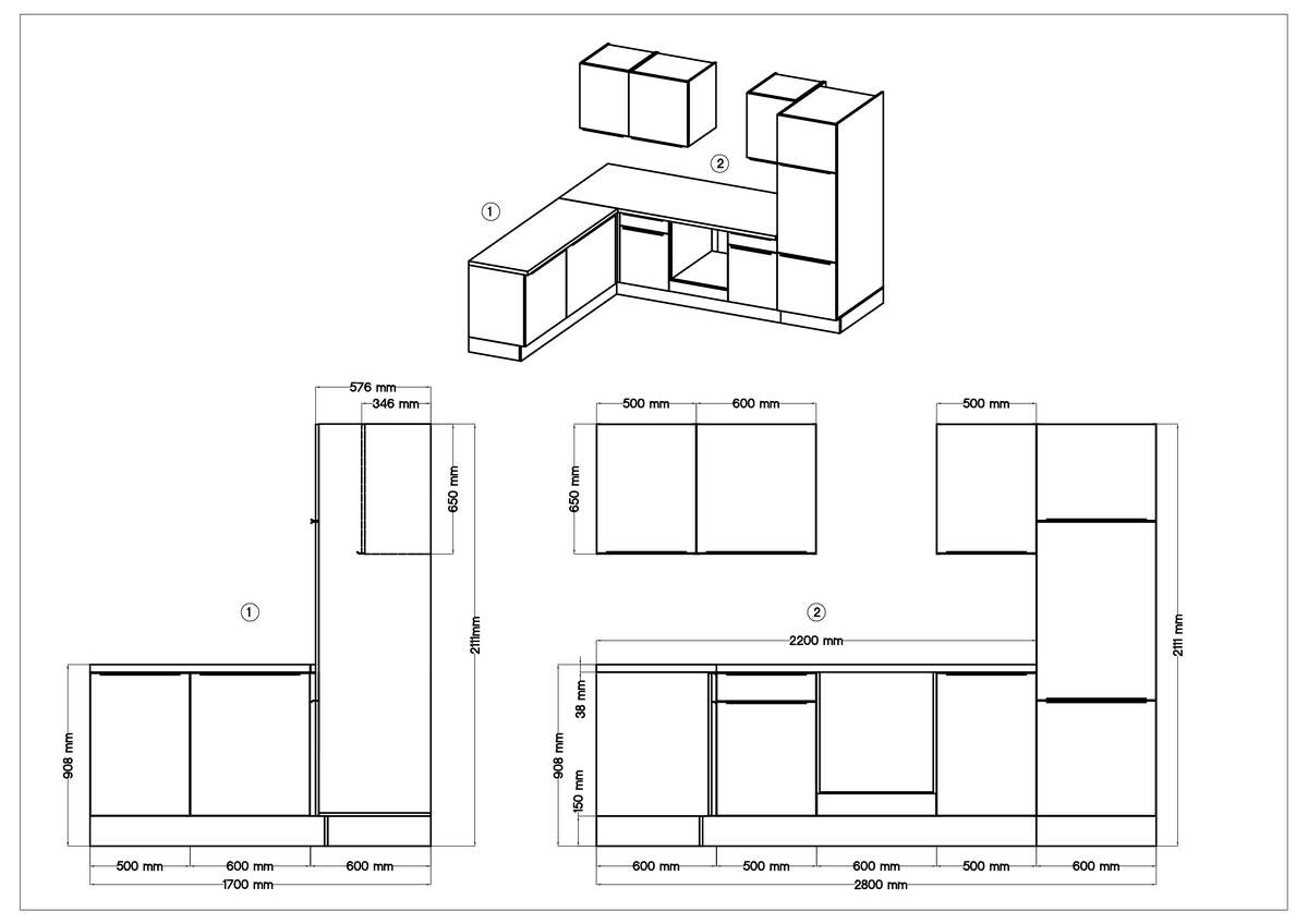 Respekta Winkelküche Marleen grau matt B/H/T: ca. 280x211x170 cm