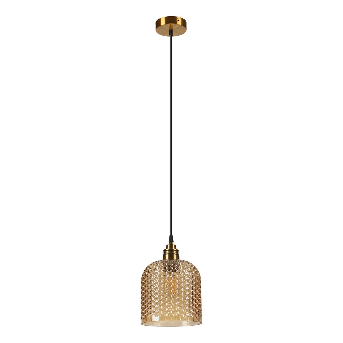 Lamkur Pendelleuchte Eiche gold Glas B/H/L: ca. 18x109x18 cm E27 1 Brennstellen