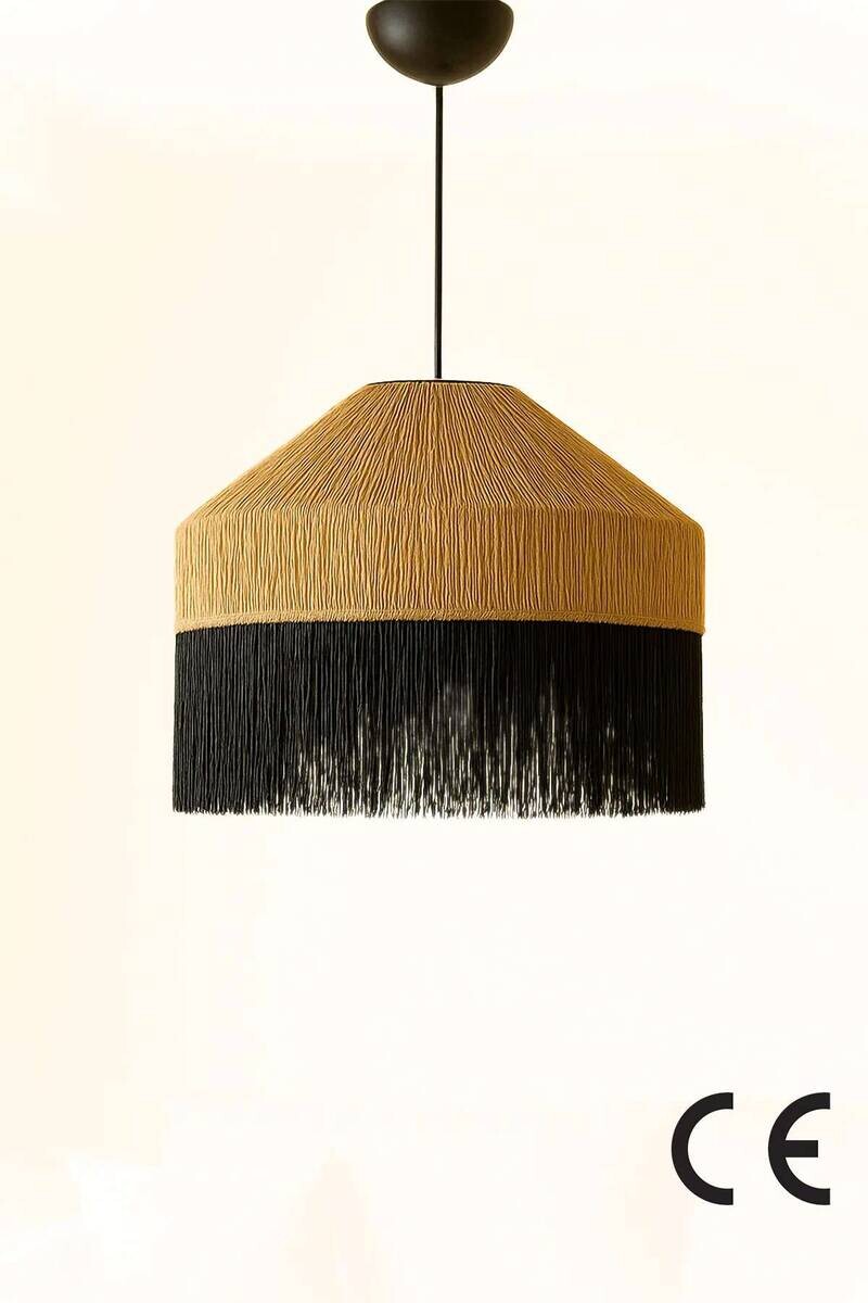 Opviq Pendelleuchte beige schwarz Kunststoff B/T/L: ca. 40x40x40 cm E27 1 Brennstellen