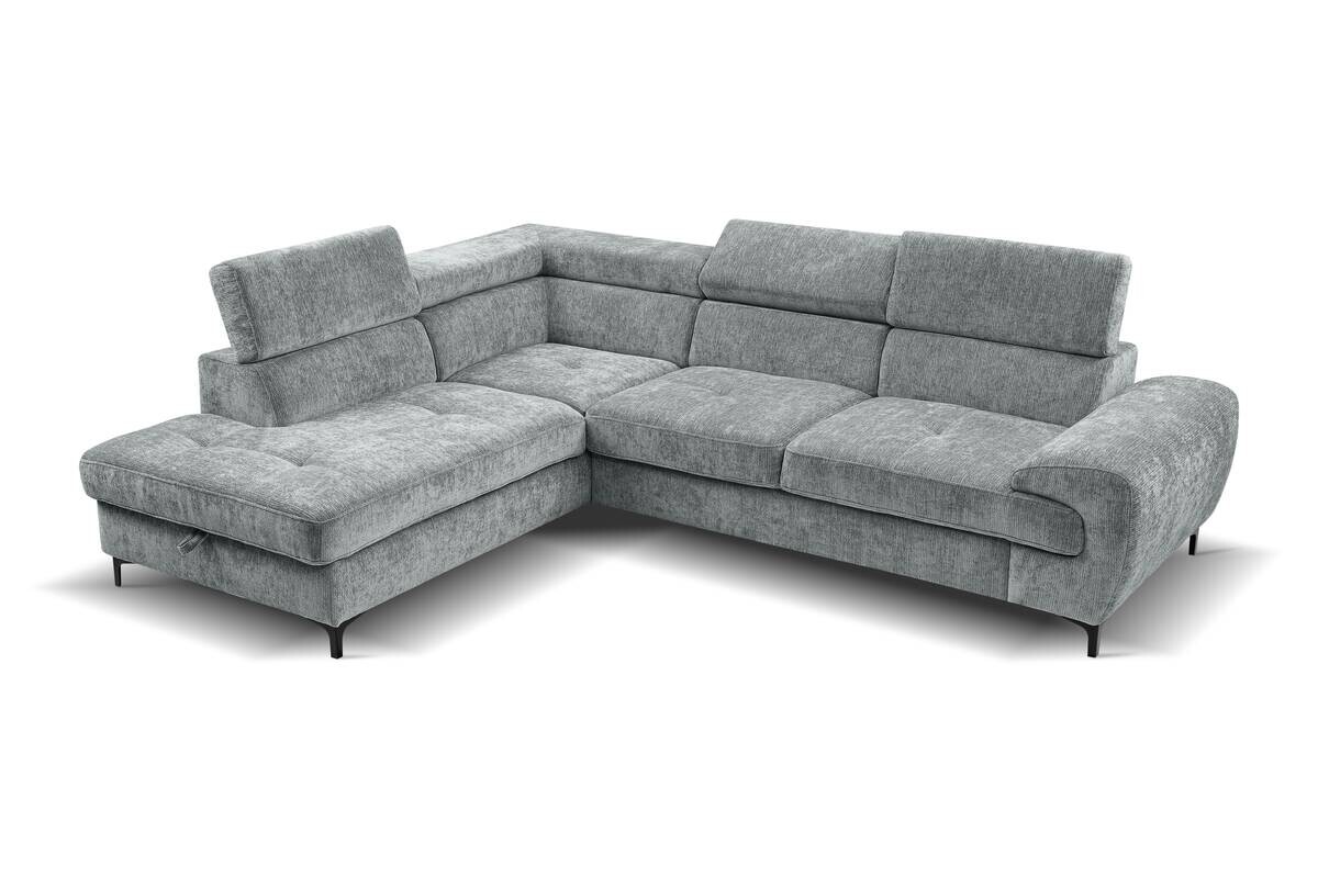Ecksofa mit Bettfunktion und Bettkasten dunkelgrau Microfaser B/H/T: ca. 256x73x202 cm