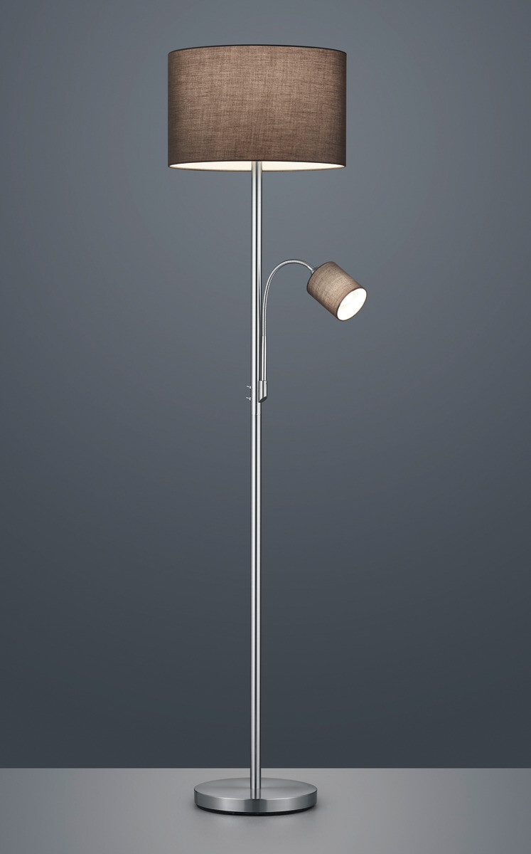 TRIO Stehleuchte Hotel nickel matt grau Metall Stoff H/D: ca. 170x40 cm E27 2 Brennstellen