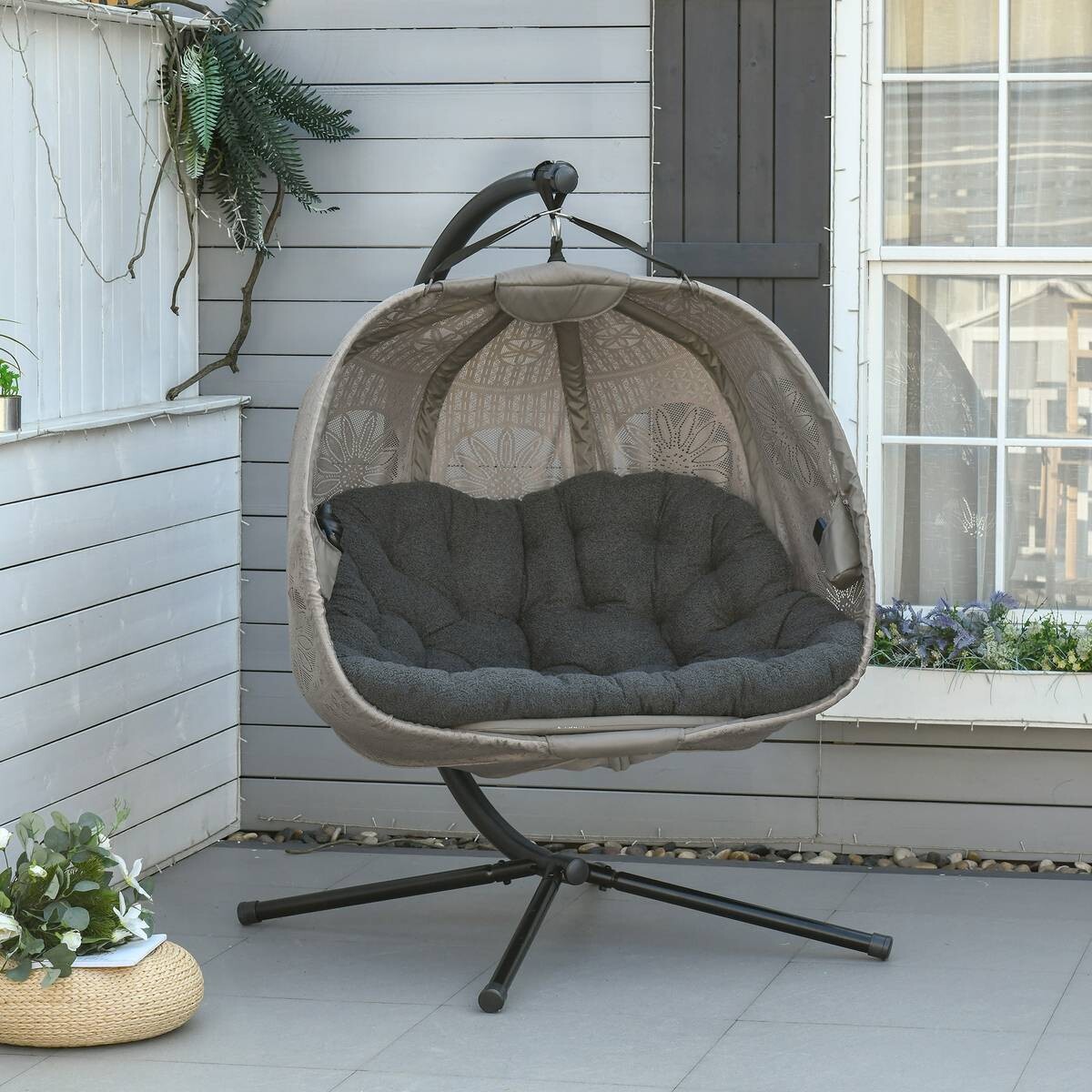 Outsunny Hängesessel mit zwei Sitzplätzen schwarz Polyester B/H/L: ca. 126x172x132 cm