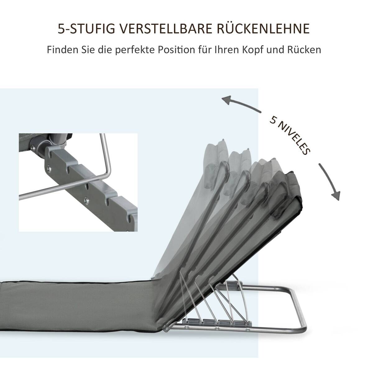 Outsunny Strandliege 2er Set grau Stahl B/H/L: ca. 53x35x124 cm