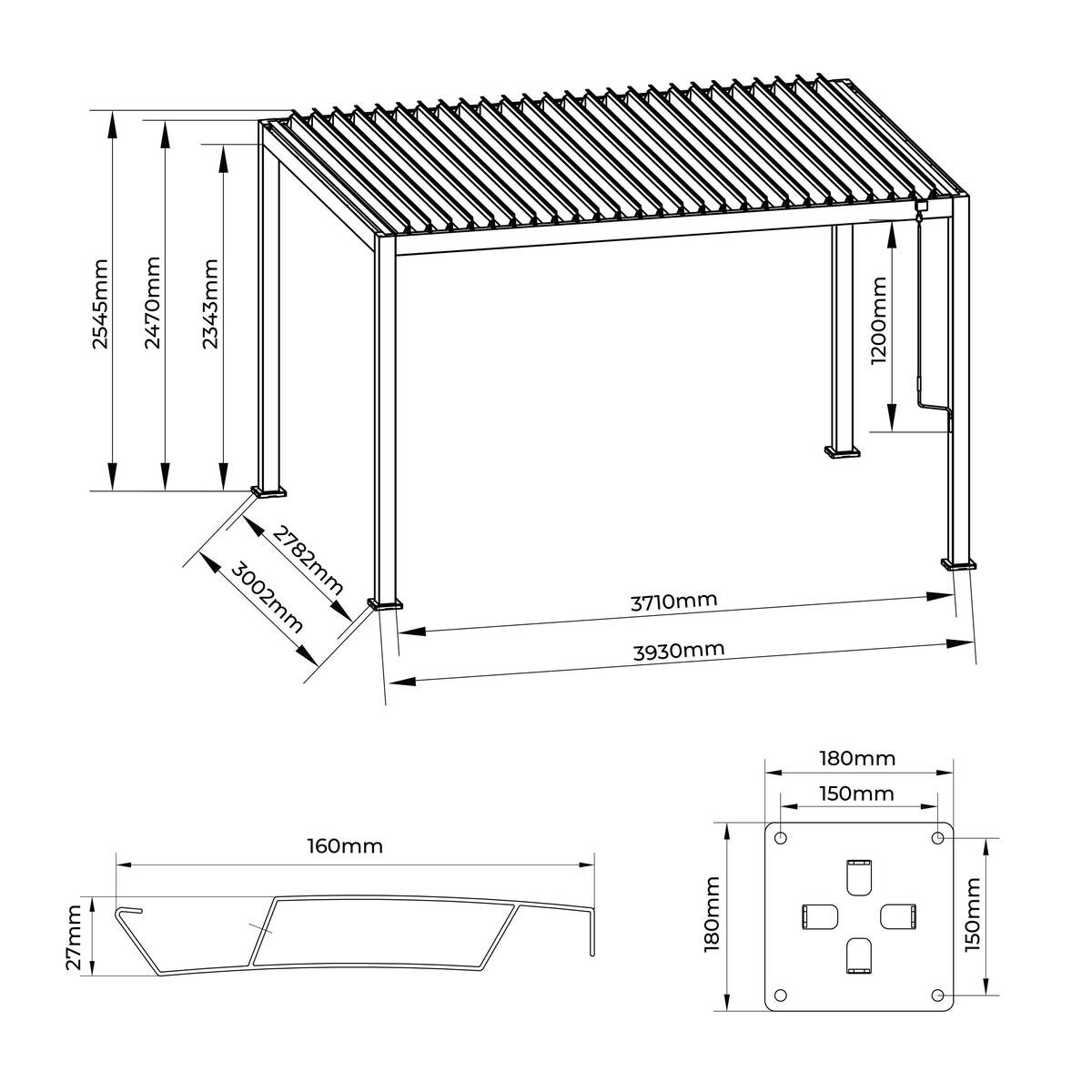 Pergola anthrazit Aluminium B/H/L: ca. 300x254,5x393 cm