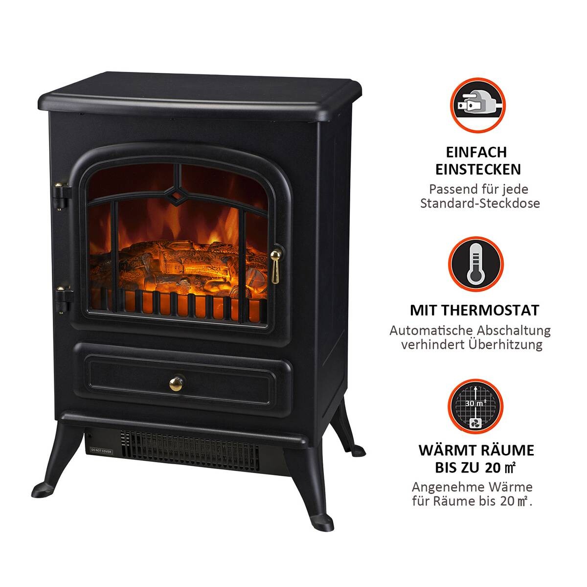 HOMCOM Elektrischer-Kamin MH820-039 schwarz Glas Metall B/H/T: ca. 42x55x28 cm ca. 1850 W