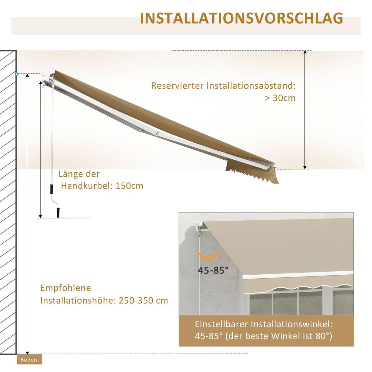 Outsunny Fenstermarkise mit Handkurbel weiß B/T/L: ca. 395x350x245 cm