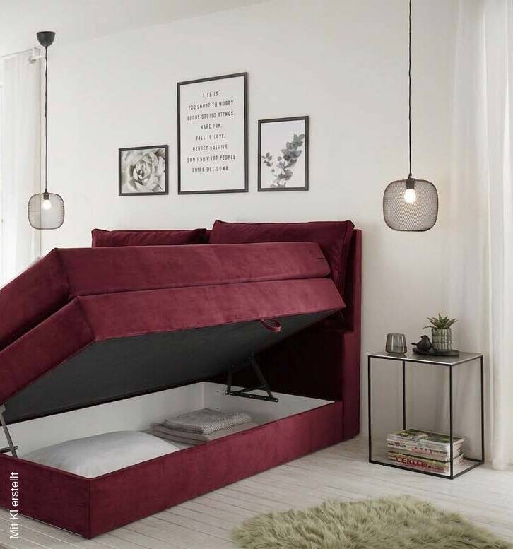 Boxspringbett Lissy burgund rot Liegefläche B/L: ca. 160x200 cm