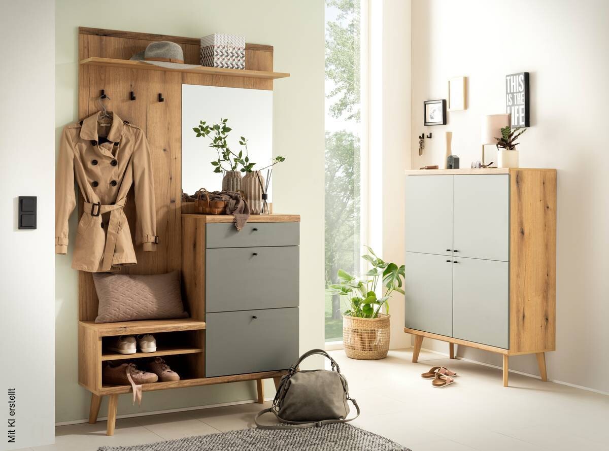 Kompaktgarderobe Alva Eiche Evoke Coast Nachbildung salbei B/H/T: ca. 110x200x34 cm