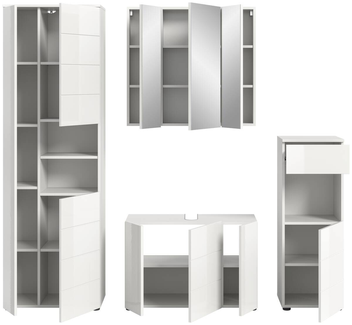 Badezimmer-Set VIRA weiß weiß Hochglanz B/H/T: ca. 210x190x34 cm