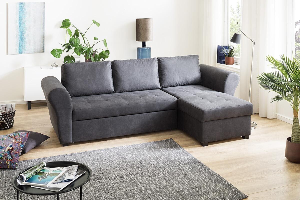 Ecksofa mit Bettfunktion und Bettkasten anthrazit B/H/T: ca. 260x89x155 cm