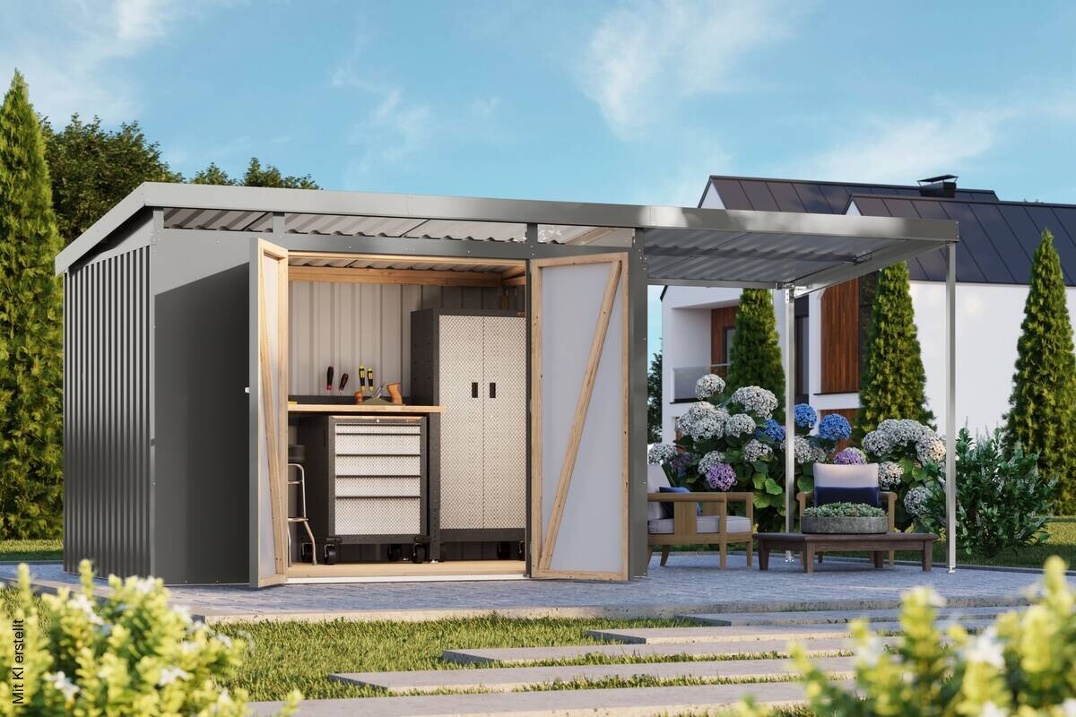 Karibu Gartenhaus Indra3 grau B/H/T: ca. 289x213x206 cm