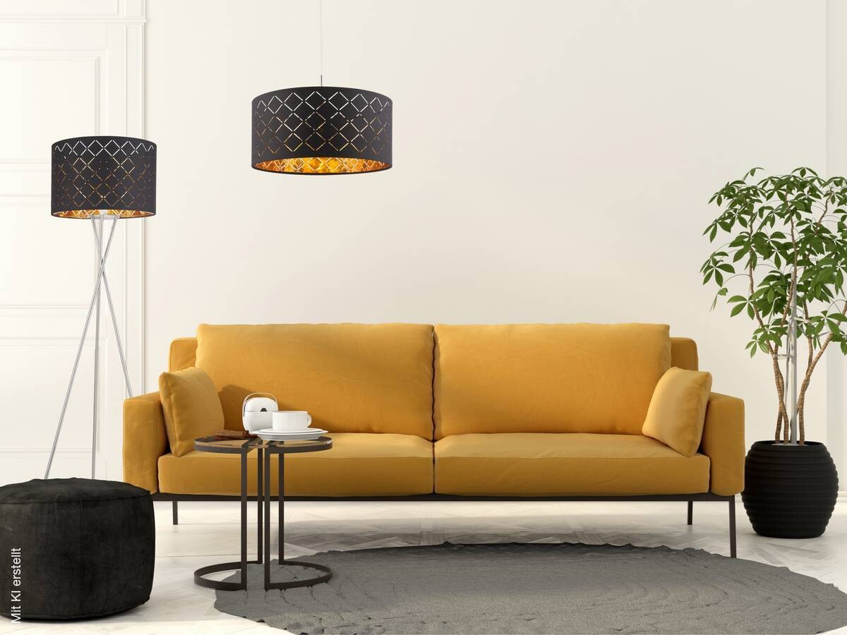 GLOBO Pendelleuchte Clarke nickel matt schwarz Stoff H/D: ca. 140x40 cm E27 1 Brennstellen