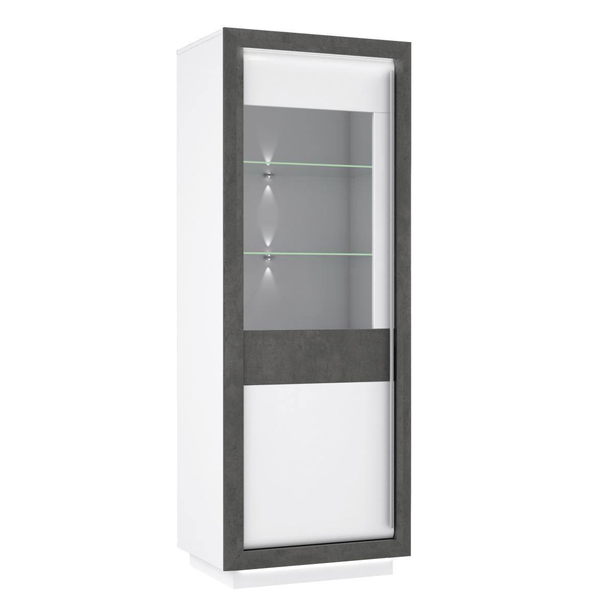 Vitrine weiß Hochglanz Beton dunkel Optik B/H/T: ca. 73x197x53 cm
