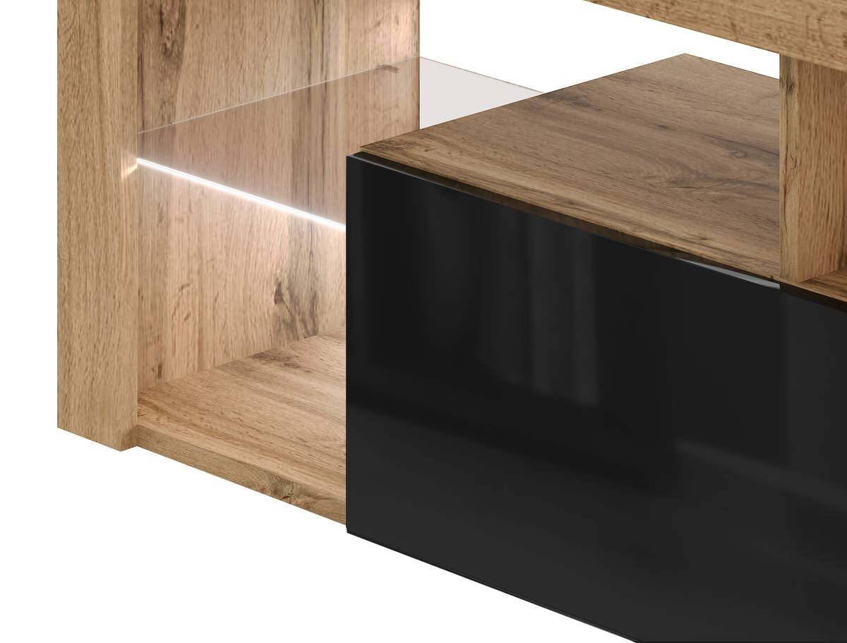 TV-Lowboard TV LOWBOARD Everest 140 LED Eiche Wotan Nachbildung schwarz glänzend B/H/T: ca. 140x50x35 cm