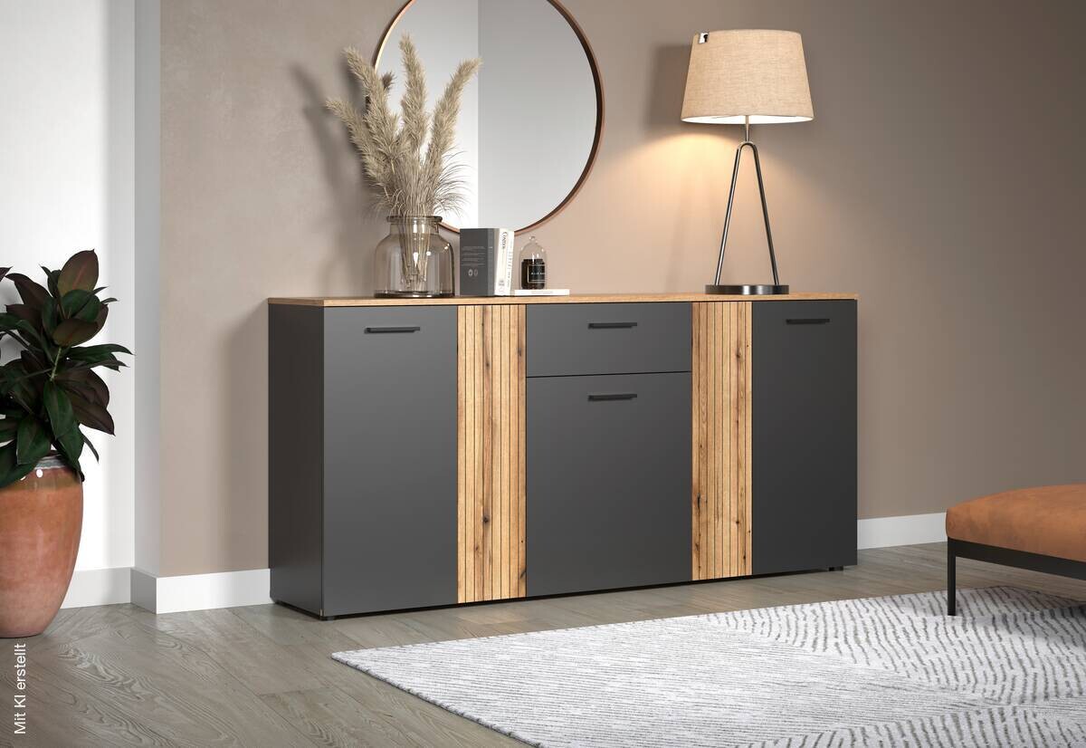 Kommode Esteban anthrazit Eiche Evoke Coast Nachbildung B/H/T: ca. 181x86x38 cm