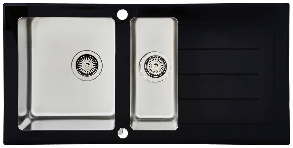 Respekta Einbauspüle New York 100 x 50 S schwarz Glas Edelstahl B/H/T: ca. 100x21x50 cm