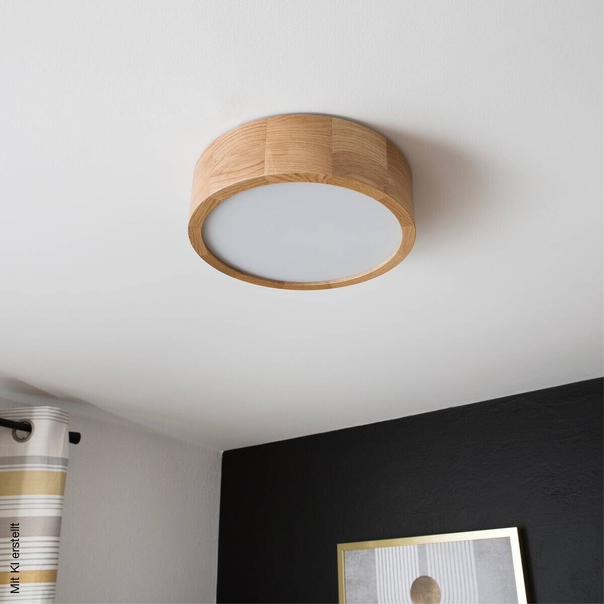 Lamkur Deckenleuchte Eiche Glas Holz B/H/L: ca. 28x28x10 cm