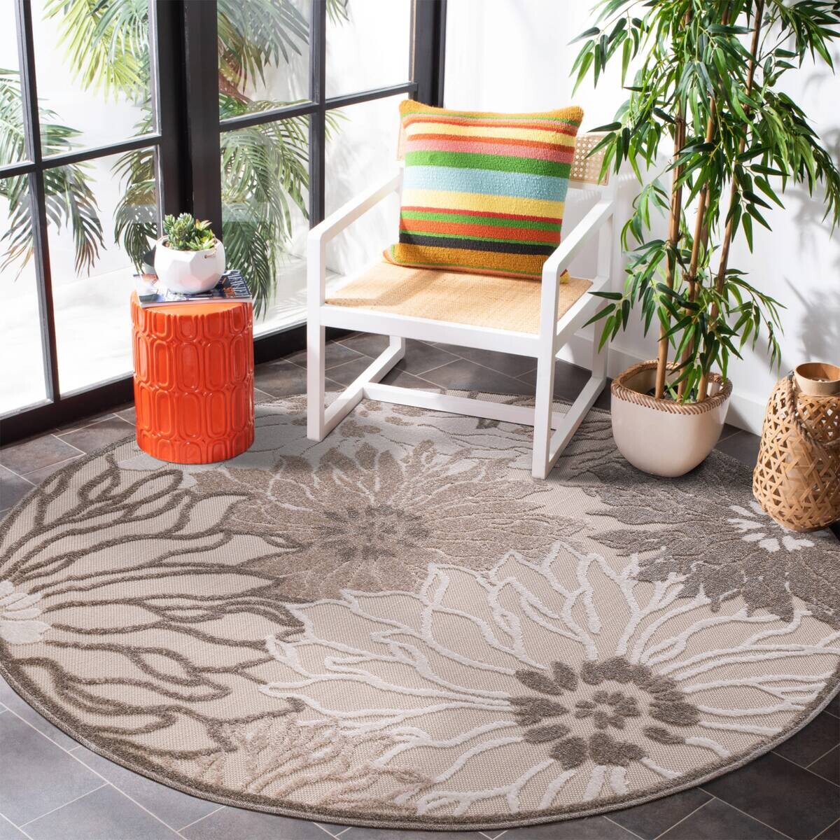Sanat Outdoorteppich FLORAL creme B/L: ca. 200x200 cm