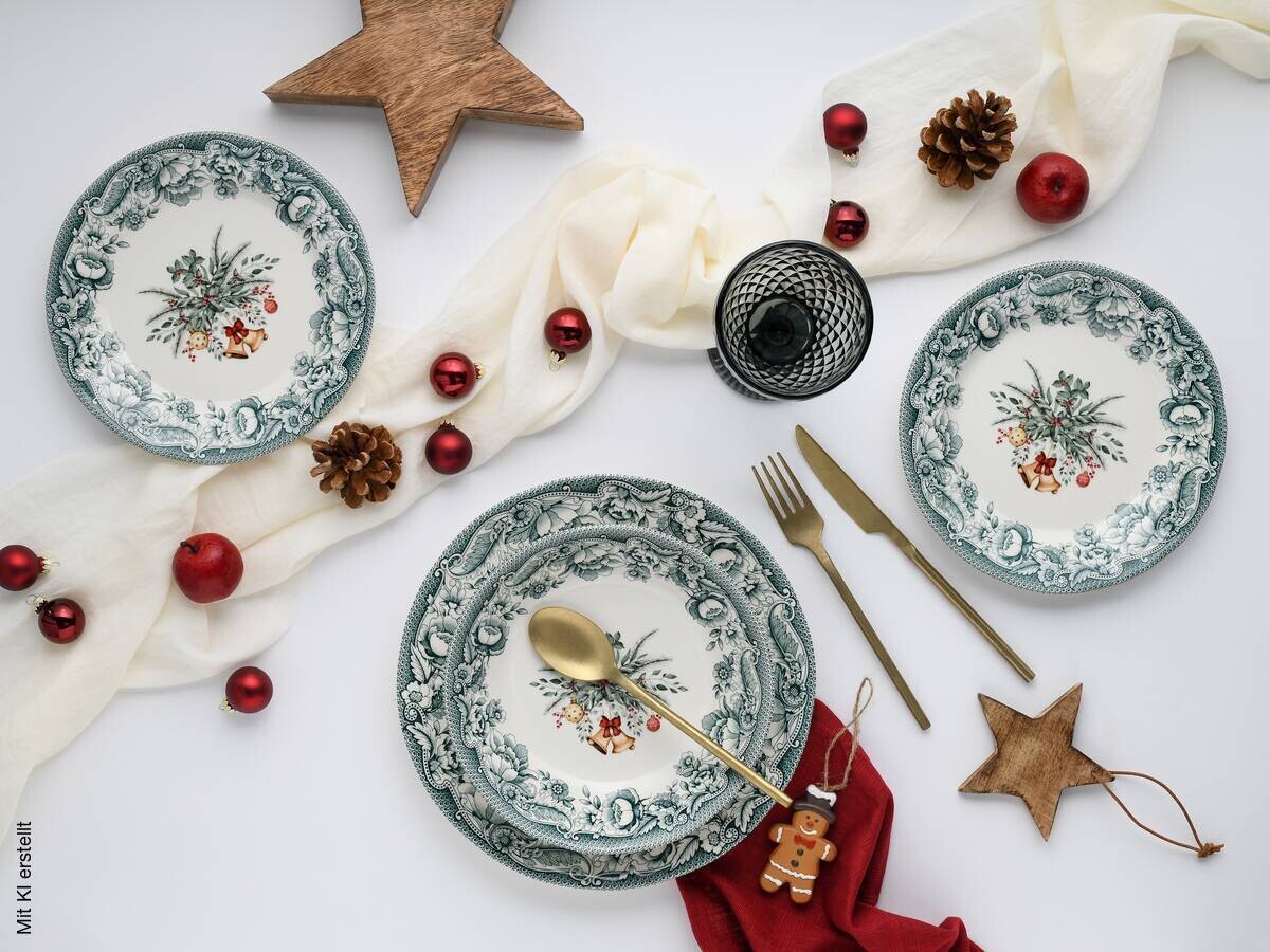 CreaTable Tafelservice Weihnachten bunt Steingut 12 tlg.