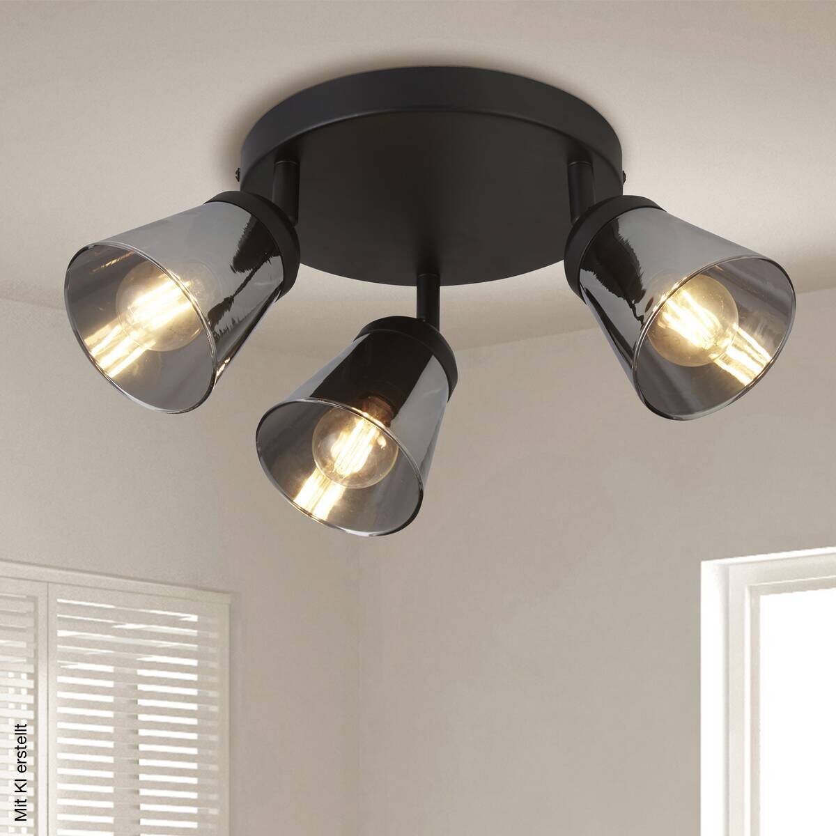 Searchlight Strahler Mega schwarz Stahl Glas B/H/T/L/D: ca. 42x11x18x42x42 cm E14 3 Brennstellen