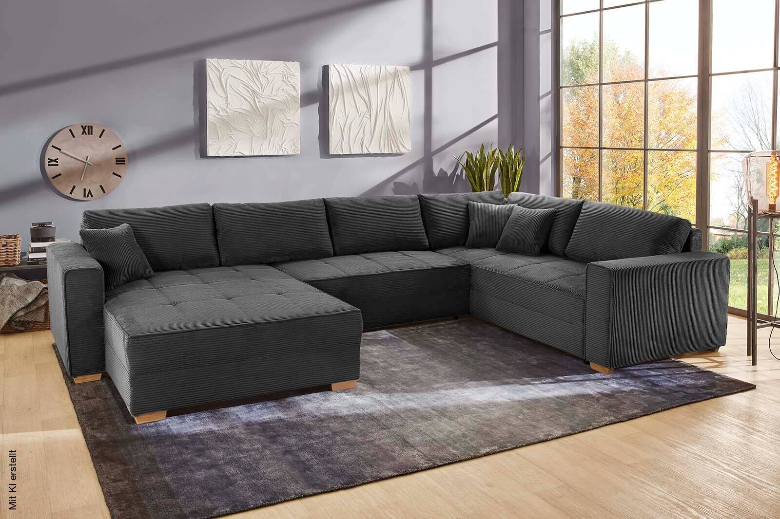 Wohnlandschaft grau Microfaser B/H/T: ca. 379x86x227 cm