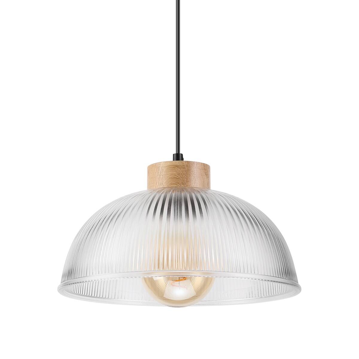 Lamkur Pendelleuchte Eiche Glas B/H/L: ca. 30x113x30 cm E27 1 Brennstellen