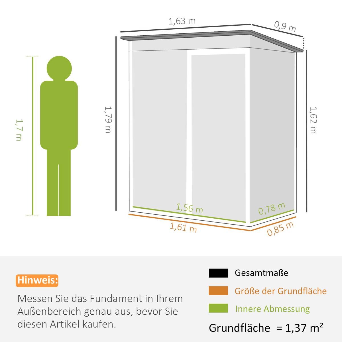 Outsunny Geräteschuppen dunkelgrau B/H/T/L: ca. 90x179x90x163 cm