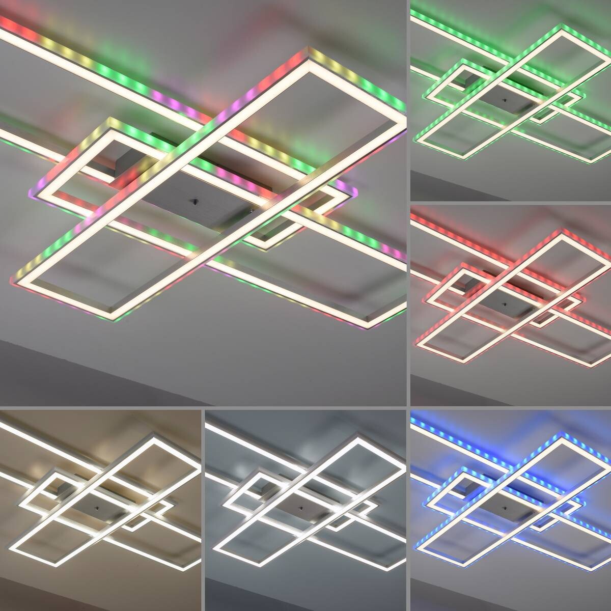 Just Light LED-Deckenleuchte FELIX60 14637-55 stahlfarbig weiß Kunststoff Stahl B/H/T: ca. 101x6,9x71 cm 2 Brennstellen
