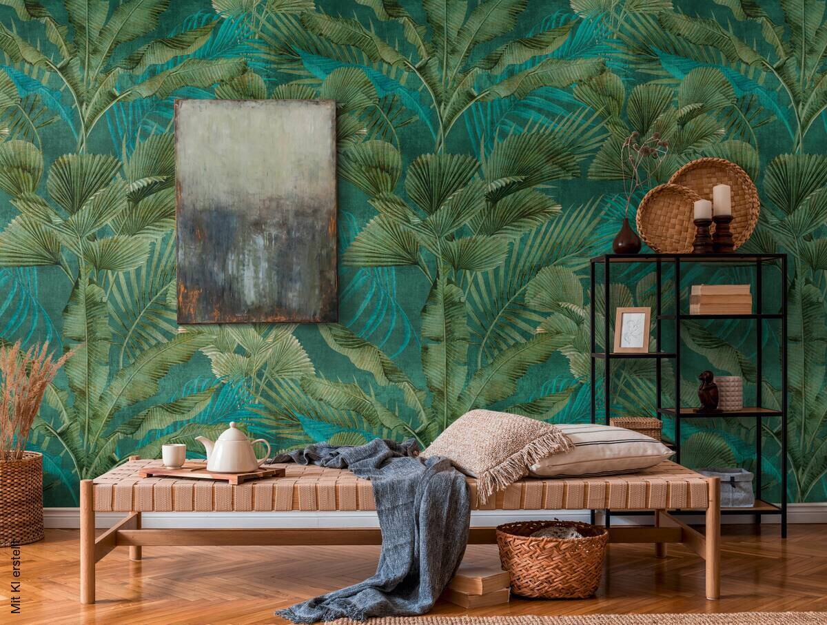 Livingwalls Fototapete Dschungel grün blau B/L: ca. 280x159 cm
