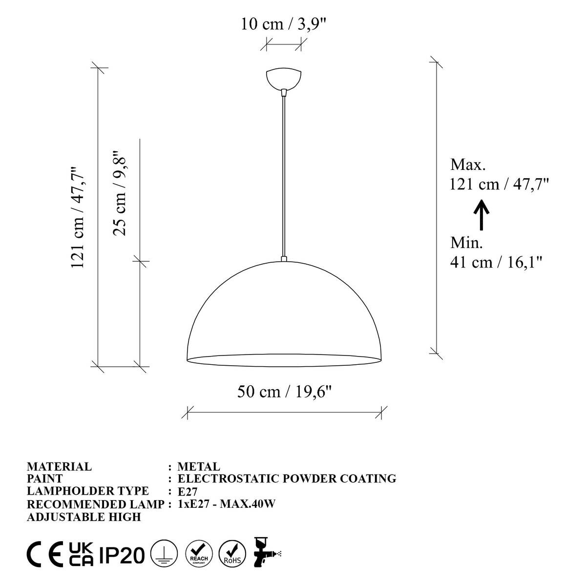Opviq Pendelleuchte B/H/T: ca. 50x121x50 cm E27 1 Brennstellen