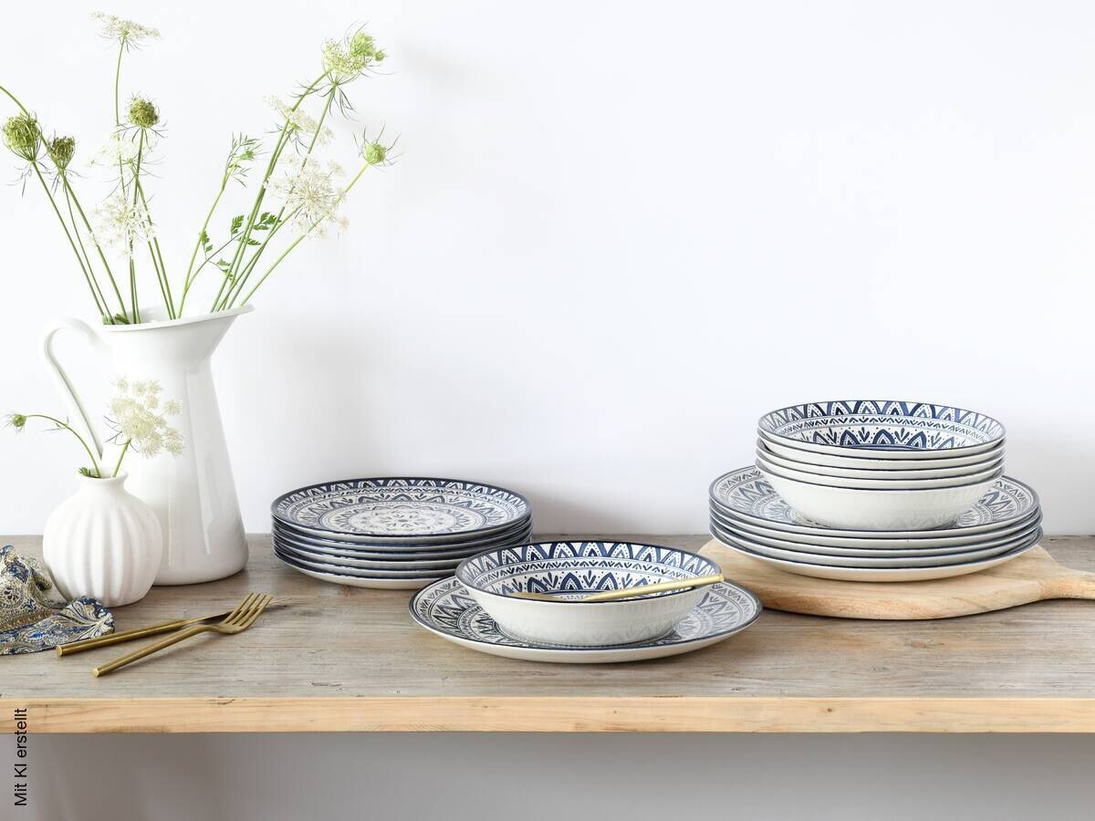 CreaTable Tafelservice Mexico blau Steingut 18 tlg.