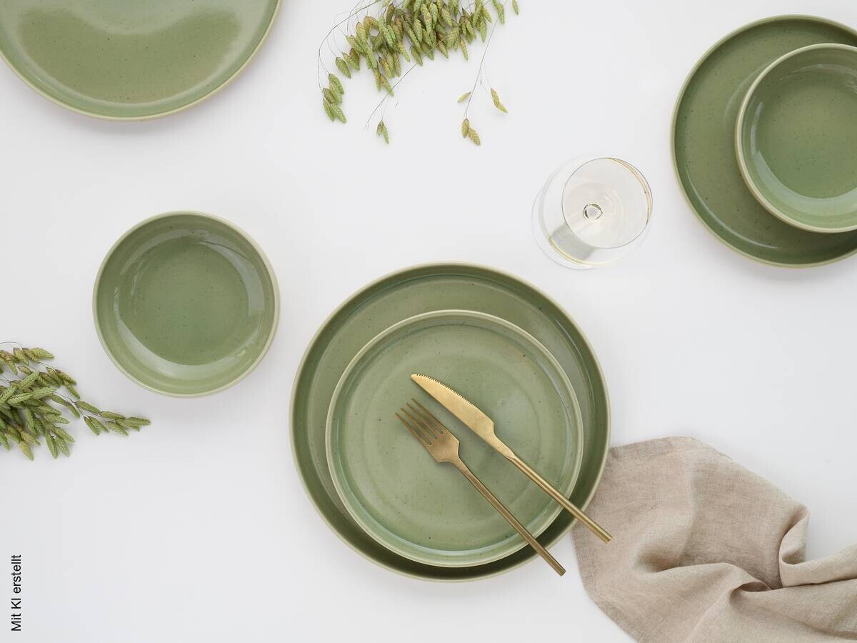 CreaTable Teller-Set Uno Romana grün Steinzeug
