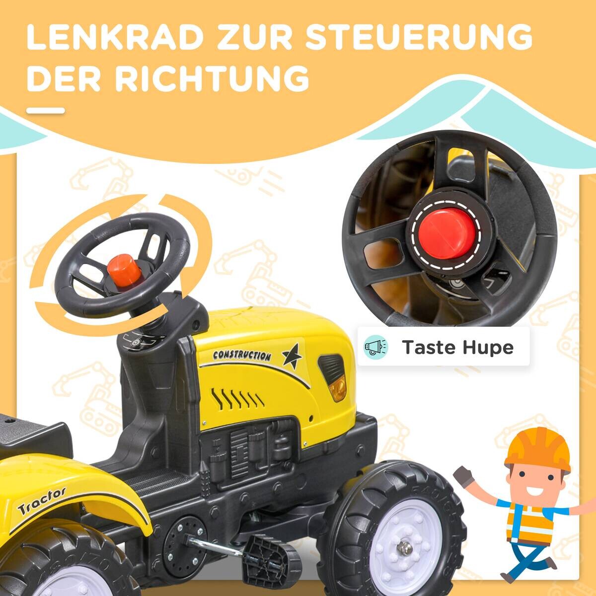 HOMCOM Kinder-Fahrzeug gelb B/H/L: ca. 42x133x51 cm
