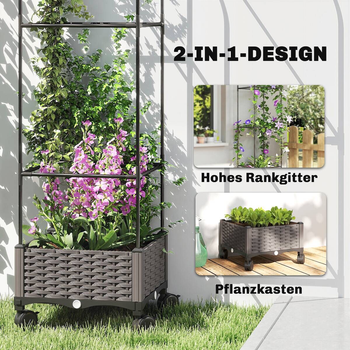 Outsunny Hochbeet mit Spalier schwarz Kunststoff B/H/T/L: ca. 40x185x40x40 cm