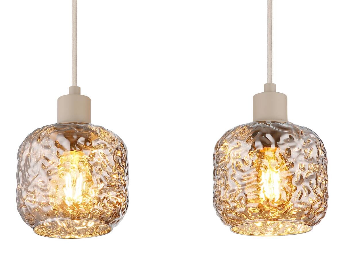 GLOBO Hängeleuchte Rauch beige Glas Metall B/H/L: ca. 17,5x24x82,5 cm E27 4 Brennstellen