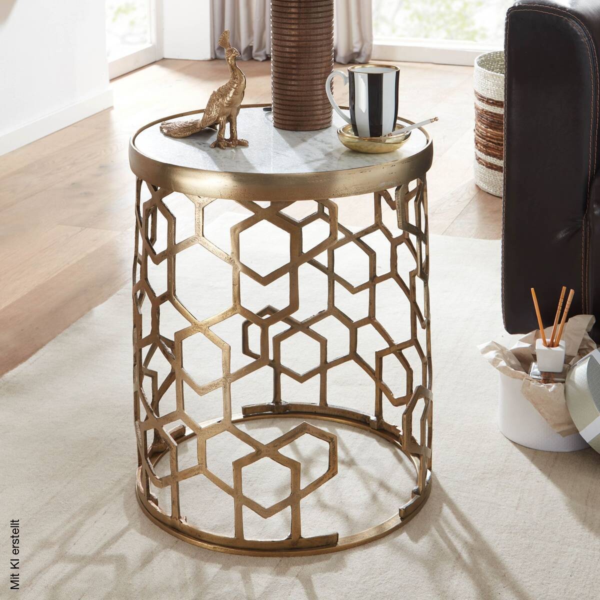 Beistelltisch gold Optik weiß Marmor Optik Aluminium Marmor B/H/T/D: ca. 46x46x55x44 cm