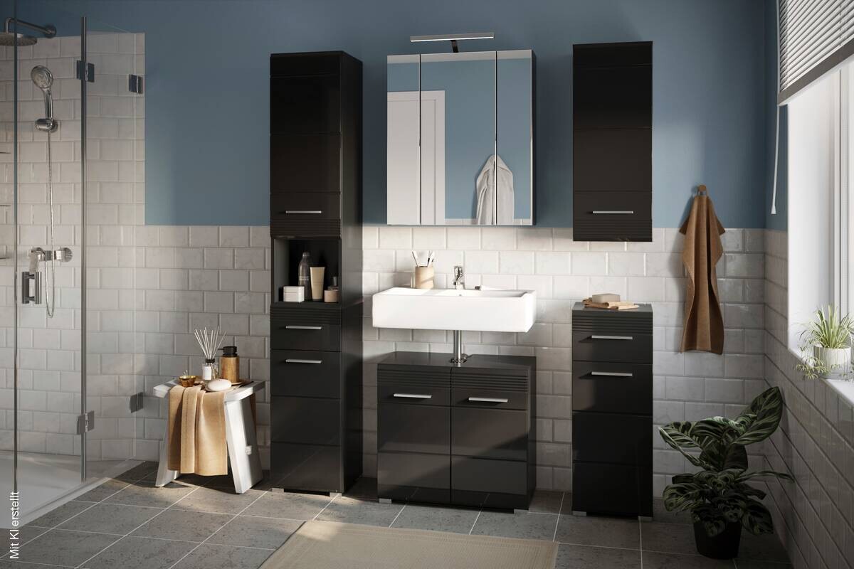 Badhängeschrank LINUS schwarz schwarz Hochglanz B/H/T: ca. 30x77x23 cm