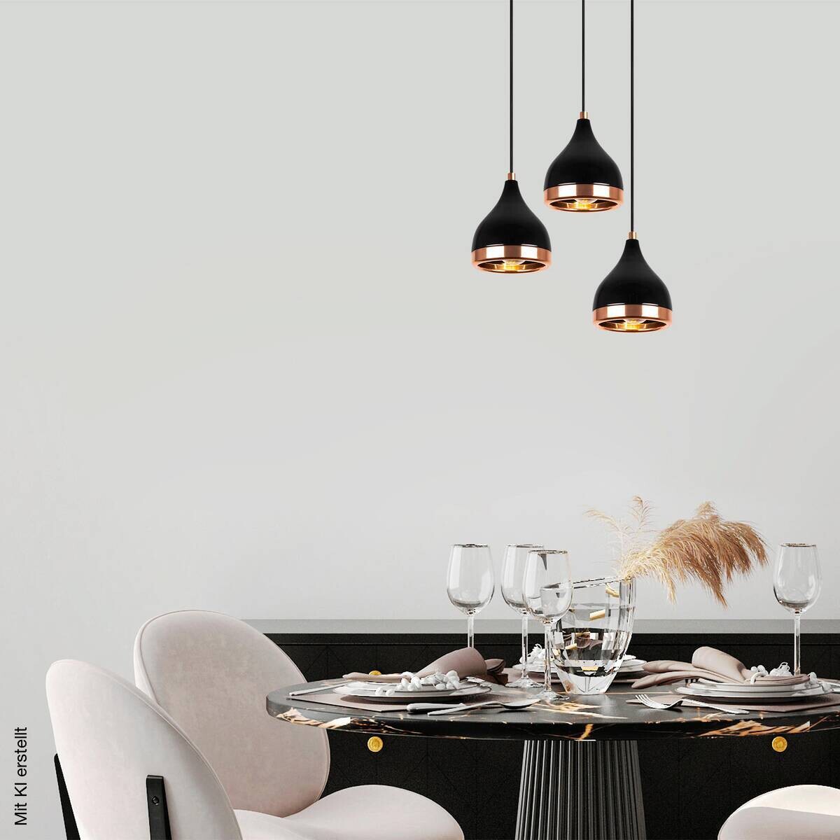 Opviq Pendelleuchte Yildo-7036 Kupfer schwarz Metall B/H/T/L/D: ca. 38x111x38x38x38 cm E27 3 Brennstellen