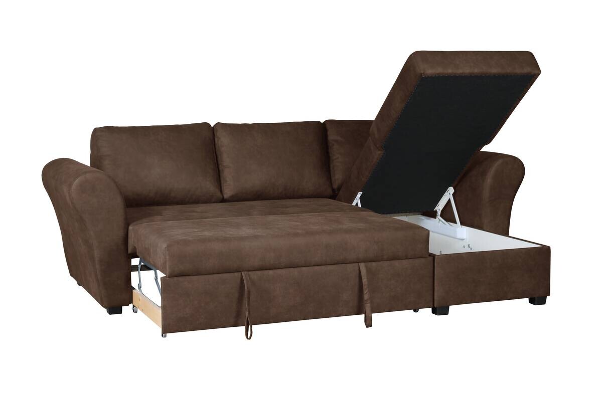 Ecksofa mit Bettfunktion und Bettkasten dunkelbraun Microfaser B/H/T: ca. 260x89x155 cm