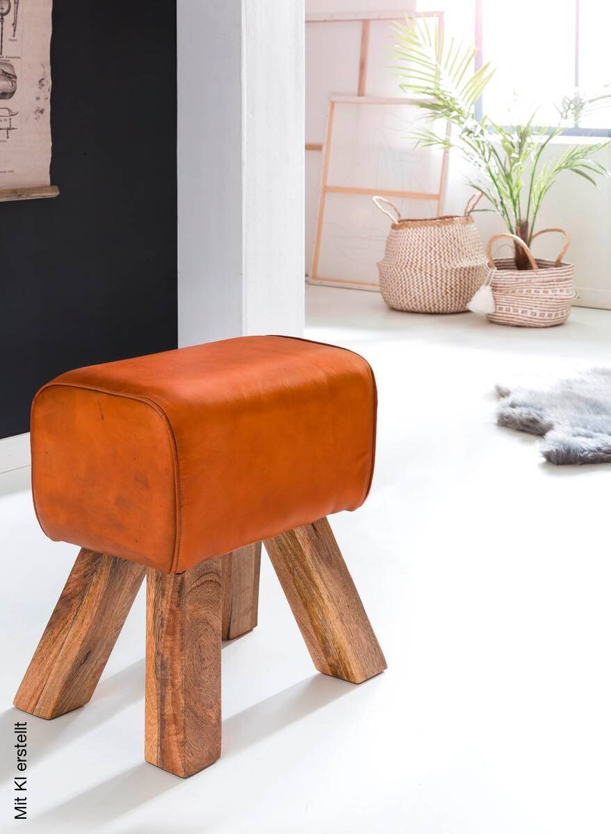 Wohnling Sitzbank braun natur Leder Echtholz