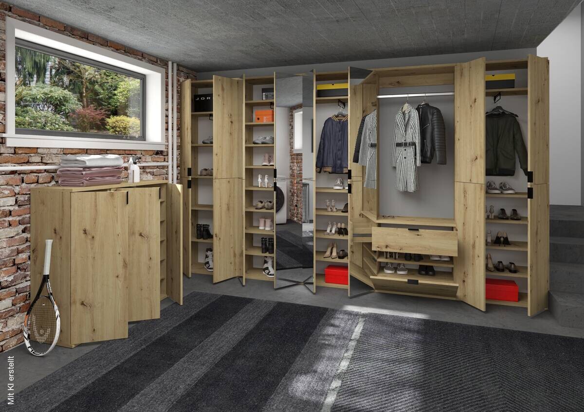 Garderobe PROJEKT Eiche Artisan Nachbildung Spiegel B/H/T: ca. 183x193x34 cm