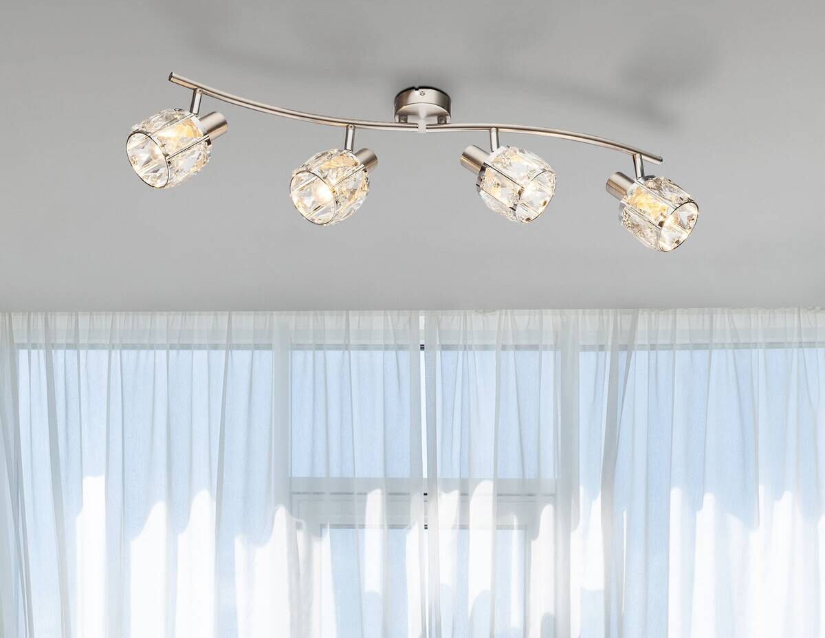 GLOBO Deckenleuchte Kris nickel matt klar Metall Glas B/H/T: ca. 31,5x18x70 cm E14 4 Brennstellen