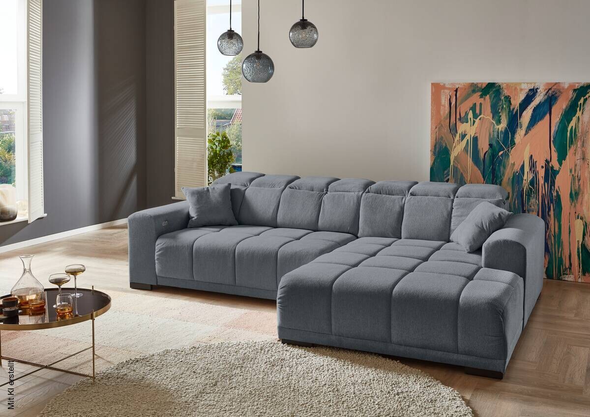 Ecksofa mit elektrischer Sitztiefenverstellung grau Microfaser B/H/T: ca. 301x113x195 cm