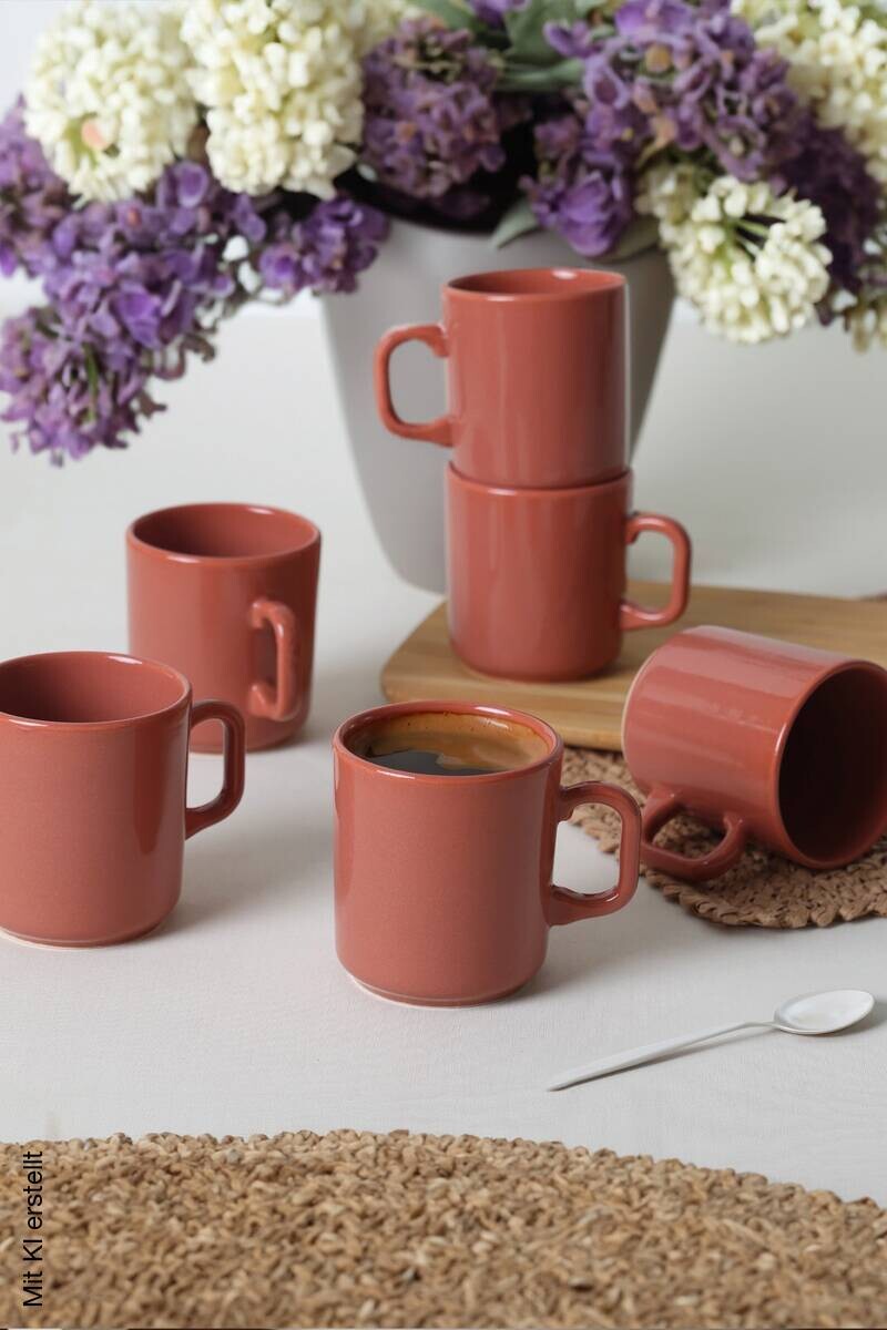HermiaConcept Teetasse 6-tlg. rot Steingut B/T/L/D: ca. 8x8x8x8 cm