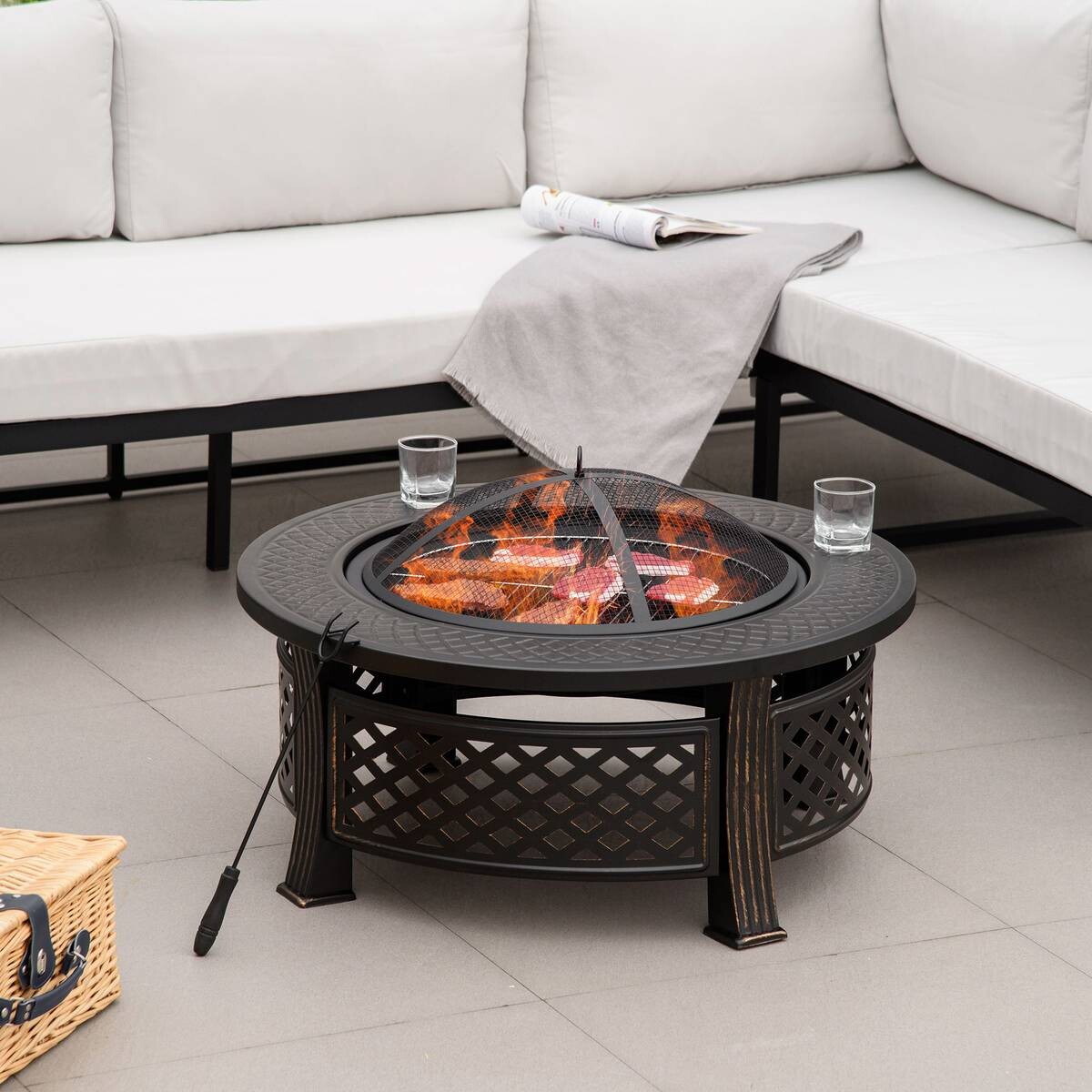 Outsunny Feuerschale schwarz Polyester B/H/L: ca. 81x50x81 cm