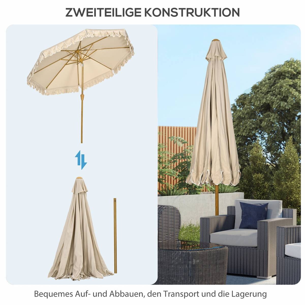 Outsunny Sonnenschirm mit 8 Rippen khaki Polyester B/H/L: ca. 265x235,5x265 cm