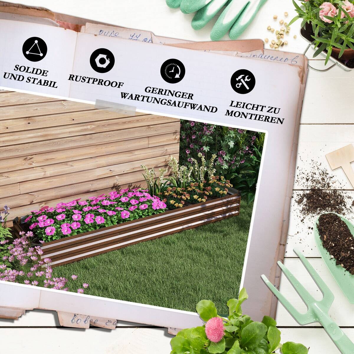Outsunny Hochbeet braun Stahl B/H/L: ca. 60x30x240 cm