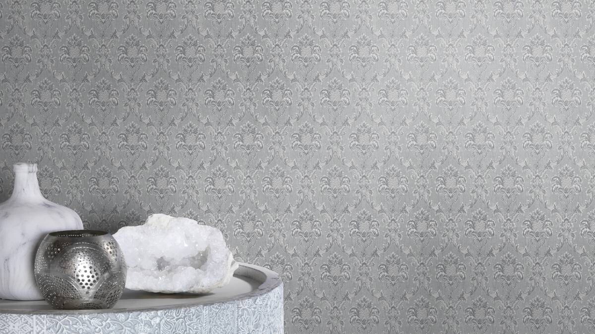 Papiertapete Ornament Silbergrau B/L: ca. 53x1005 cm