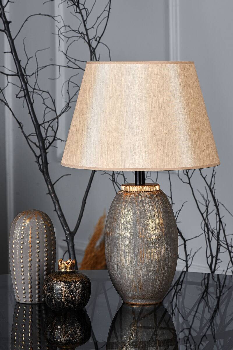 Opviq Tischleuchte braun gold Keramik B/H/L: ca. 30x46x30 cm E27 1 Brennstellen