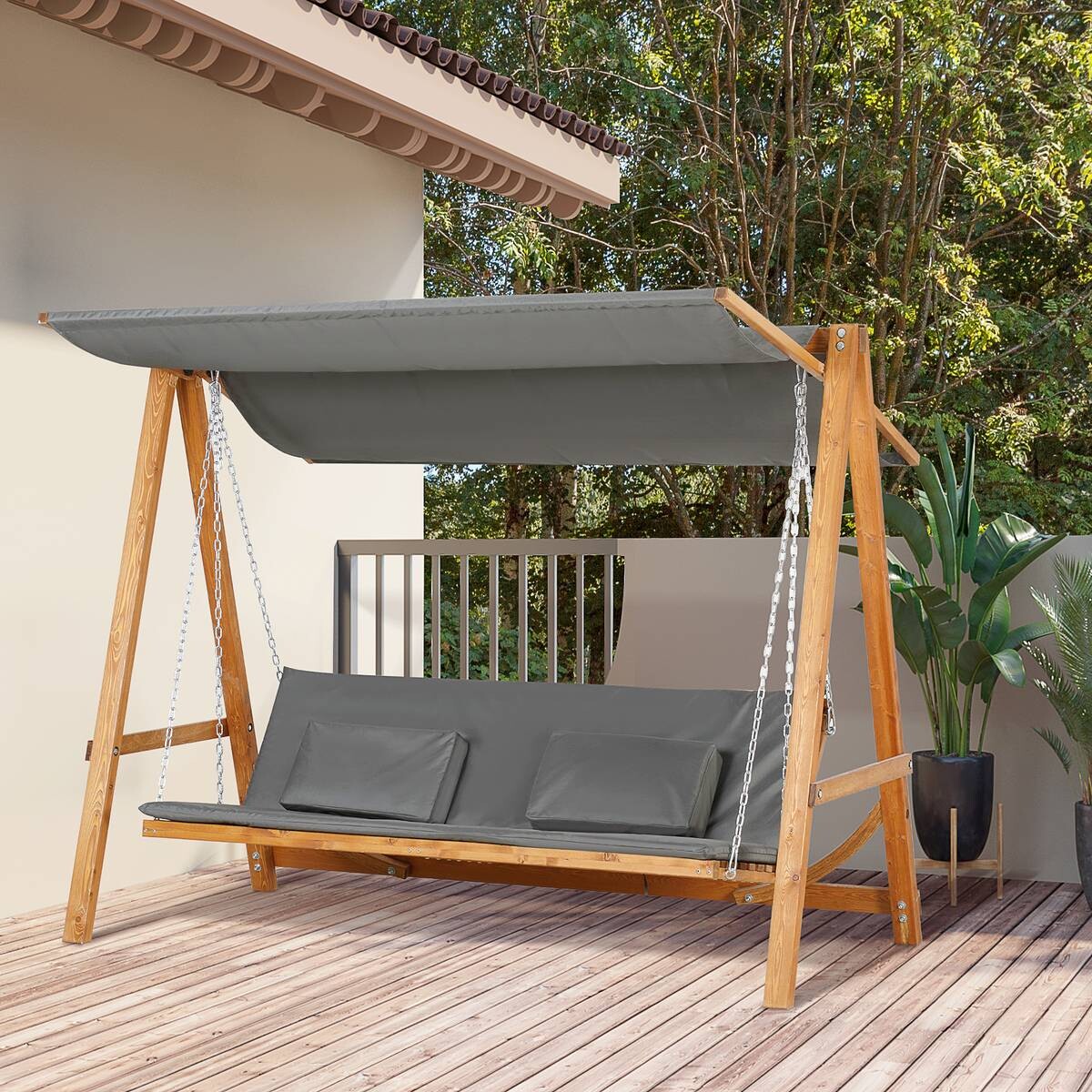 Outsunny Hollywoodschaukel mit Bettfunktion natur Polyester B/H/L: ca. 113x180x225,5 cm
